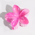 Macro shot of lily flower hair claw with laser gradient pink finish and pearlescent shine - Rose Red