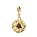 Macro detail of golden circular pendant with brown tiger eye stone and radial texture - Round Clasp Tiger Eye Pendant