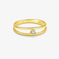 S925 sterling silver double-layer ring in gold finish with a sparkling white zircon - US 6 / 339-Double Layer Single Solitaire / 18K Gold