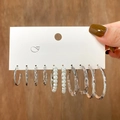 5-piece set of silver-tone vintage earrings featuring snake and pearl acrylic designs - 5 Pairs Set-Silver Pearl Marble Texture