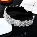 Baroque silver pleated headband with full rhinestones and wavy geometric design - Crystal White + White Rhinestone (Wide)