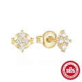 Classic S925 sterling silver gold plated star stud earrings with white cubic zirconia - Rhombus / Gold Plated