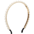 Elegant gold metal headband with clustered cream pearls and black protective ear tips - 677801 Gold Cluster Pearl