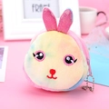 Plush bunny coin purse with rainbow gradient fur and sequined ears on a pink background - Big Eye Rabbit