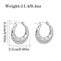 Silver ribbed hollow thick hoop earrings in durable stainless steel with product dimensions - Bamboo Segmented Style - Silver (CBGE0061YS)