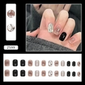 Press-on nails Z599 set with black glossy finish and silver glitter star design - Z599 Sparkling Black Diamond