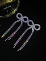 Sparkling rainbow rhinestone bow tassel drop earrings on high-gloss black base - Silver AB Rhinestone Bow Tassel