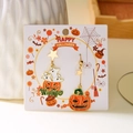 Asymmetric Halloween pumpkin and ghost drop earrings in orange and gold enamel - Pumpkin Ghost and Wicked Text Style (ER24Y0405)