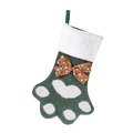 Grüner Hundepfoten-Weihnachtsstrumpf mit weißem Plüschrand und roter Polka-Dot-Schleife - Grün