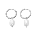 Orecchini a cerchio vintage in acciaio placcato 18K con perle barocche bianche naturali - Cerchio Tondo Perla d'Acqua Dolce / Argento