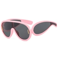 Pink oversized wrap-around sunglasses with futuristic frame and gold metal accents - Universal / Pink Frame Grey Lens