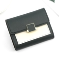 Petit portefeuille femme tricolore noir et beige en cuir PU avec boucle dorée - Vert Foncé et Beige