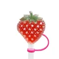 Glittery red strawberry straw cover with pink silicone ring for 10mm tumblers - Glitter Diamond Strawberry
