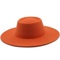 Macro shot of orange wool felt fedora showing high-quality stitching on the wide brim - M (56-58cm) / Orange