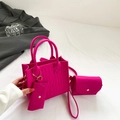 Rose red crocodile embossed felt tote bag set with small matching pouches and hand strap - Tote Crossbody Bag And Coin Purse / Rose Red