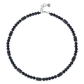 Détail du collier en perles d'œil de tigre de 6mm et pierre volcanique avec fermoir - Collier en pierre mate