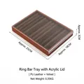 Brown PU leather jewelry display tray with velvet insert and clear acrylic lid - Full Ring Slot Tray With Lid (Coffee Velvet)