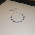 Close-up of silver adjustable bracelet with light purple and white square-cut zircons - Style 4# Silver Geometric
