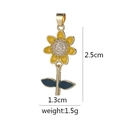 Golden sunflower pendant with yellow enamel petals and clear zircon center, 2.5cm size - D9014JL Flower