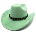 Detail of mint green suede cowboy hat featuring vintage bull head studs and leather band - M (56-58cm) / Fruit Green