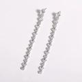 Zilveren lange kwastjes oorbellen met vierkante strass steentjes en fonkelende franjes - Vierkante Diamant Kwastje Stijl (B Zilver) / Zilver