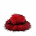 Thick faux fur winter hat in vibrant red and black plush finish for punk style - Red