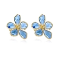 Orecchini a perno con fiori di cristallo blu, bordo dorato e centro in strass lucido - Orecchini a Fiore Trasparente - Blu