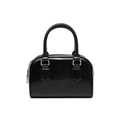 Detail of glossy black Boston bag with gold-tone hardware and smooth reflective finish - Black