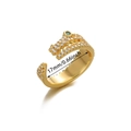 Detailed view of dragon shaped ring with green eye and zircon inlay, size 17mm - Crocodile With Green Eye / Gold