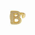 Bague ouverte plaquée or 18k avec zircone pavée en forme de lettre B bulle - Lettre B / Doré