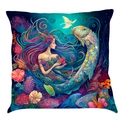 Artistic mermaid and koi fish print cushion cover in colorful sea life design - Super Soft Velvet / 45x45cm / Pattern N