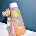 Frosted high-capacity plastic water bottle with orange handle and deer print - Upgraded PC Plastic / 500ml / Matte Orange