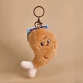 Porte-clés peluche pilon de poulet mignon avec visage cartoon et fausse fourrure dorée - Poulet leg / 14cm