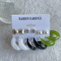 6-pair fashion earring set with acrylic hoops, pearls, and heart studs on display card - KC Gold (11270)