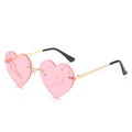 Pink heart-shaped rimless sunglasses with gradient lenses and lightning edge cutouts - Gold Frame Pink Lenses