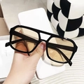 Lunettes aviateur carrées avec monture noire et verres marron clair à double pont chic - Noir Brillant Marron Clair