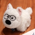 Cute white plush toy dog wearing glasses and a striped tie on a wooden background - Dog with Glasses