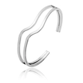 Polished silver double-layer wave open bangle with a minimalist and trendy geometric design - Double Layer Wave / White K/Silver