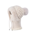 Winter knitted hood scarf with faux fur trim and pompom in cream white finish - Beige