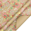 Christmas kraft wrapping paper with lollipop and candy cane pattern for holiday gifts - Christmas Candy Fireworks