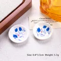 Miniature blue floral ceramic plate for dollhouse decor, 3.5cm miniature tableware - Blue Leaves and Red Fruits