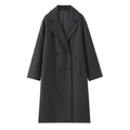 Women's dark grey mid-length double-breasted wool coat with notch lapels and side pockets - XS / Dark Gray