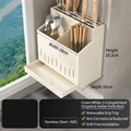 Cream white stainless steel kitchen organizer for knives and cutlery with drainage tray - Milk White Stainless Steel 2-Slot Knife and Chopstick Holder (Dual Use)
