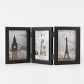 Triple black folding photo frame set for 4x6 inch pictures with hinged wood finish - Black Triple
