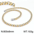 Chaîne cubaine bicolore en acier inoxydable argent et or, 800x8mm, style hip-hop - Collier 80cm x 8mm / Or et Argent