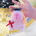 Pink Capybara plush keychain with graduation cap and diploma scroll on golden clip - Pink Graduation Style + Gold Clip