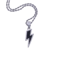 Collier avec pendentif éclair, pierres noires et claires sur une chaîne corde argentée - Or Blanc Pierre Noire 60cm
