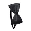 Classic black satin bow headband with glossy silk finish for elegant hair styling - Black