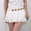 Adjustable gold sunflower chain belt with multi-layered vintage floral metal relief design - Antique Gold Six-Petal Flower Chain (X503-13)