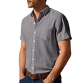 Men's casual loose grey linen short sleeve shirt with turn-down collar and chest pocket - S / Dark Gray